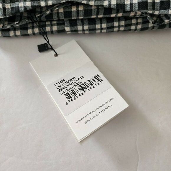 Faithfull The Brand - 12/XXL Liv Emelinah Check Black White Jumpsuit $289 - Picture 5 of 6